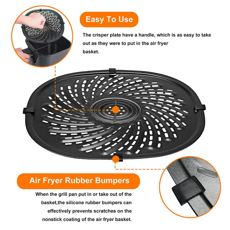  Air Fryer Grill Pan for Gourmia 7 QT Air Fryer, Oval Nonstick  8.97''*8.97'' Air Fryer Accessories Replacement Parts Rack Tray Basket  Grill Plate Crisper Plate with Rubber Bumpers,Dishwasher Safe : Home