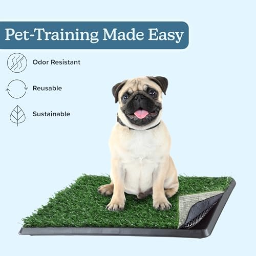 Artificial Grass Puppy Pee Pad with Tray, Reusable Dog Potty Training Mat for Indoor & Outdoor Use, Easy Clean Artificial Turf Surface for Dogs and Small Pets, Fake Grass Potty