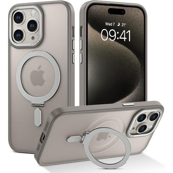 for iPhone 15 Pro Max Magnetic Case with Invisible Stand [Compatible with Magsafe], Full Body Cover Slim Transparent Shockproof Phone Case for Apple iPhone 15 Pro Max 6.7", Titanium Gray