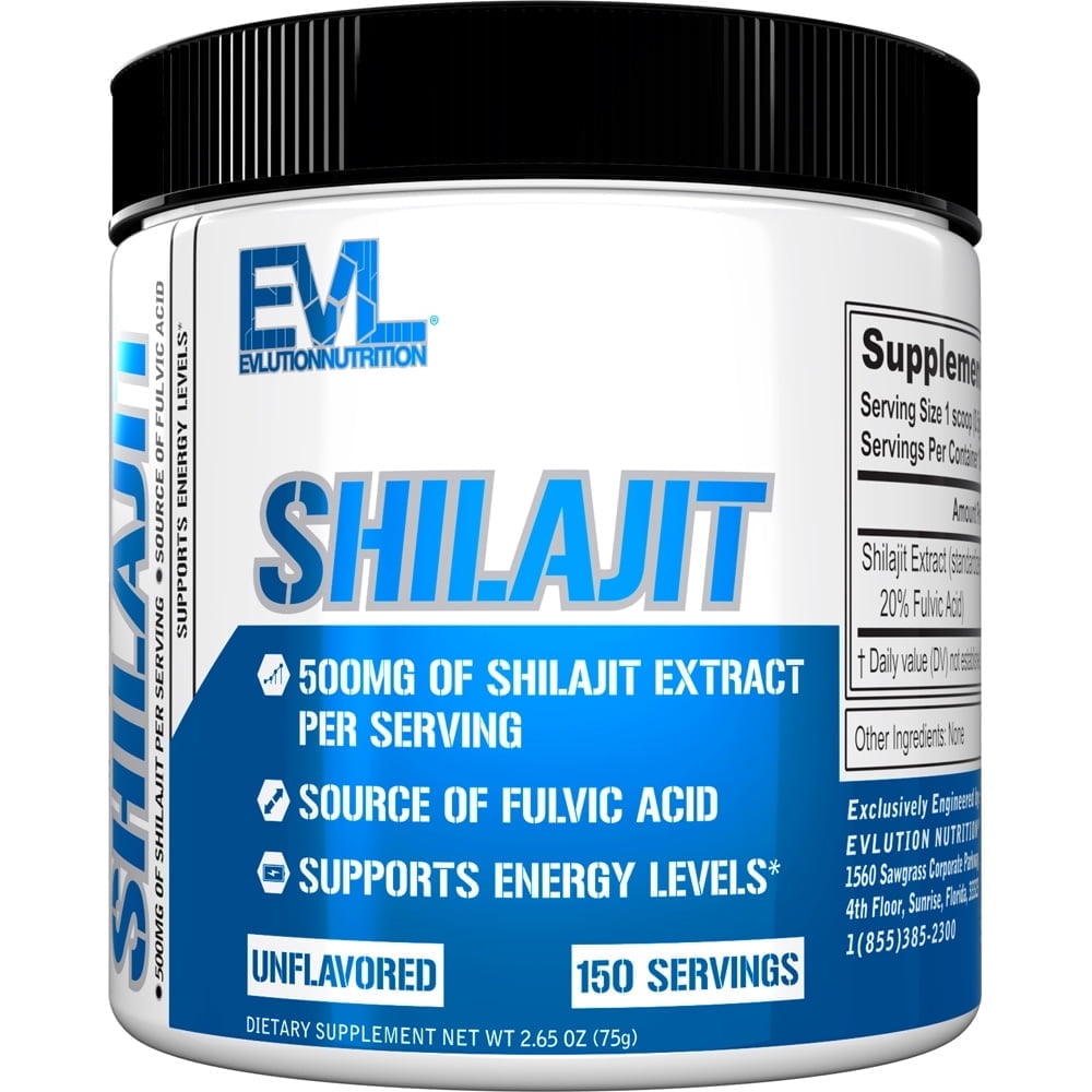 Evlution Nutrition Shilajit - Energy Support - 500mg Shilajit Extract - Fulvic Acid Supplement - For Workout Performance - 150 Servings