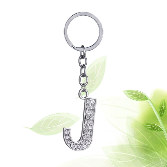 WEUVEB Women Letter Keychain Rhinestone J Initial Keychain 1Set
