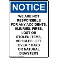 Not Responsible for Accidents or Injuries Red Sign - Walmart.com