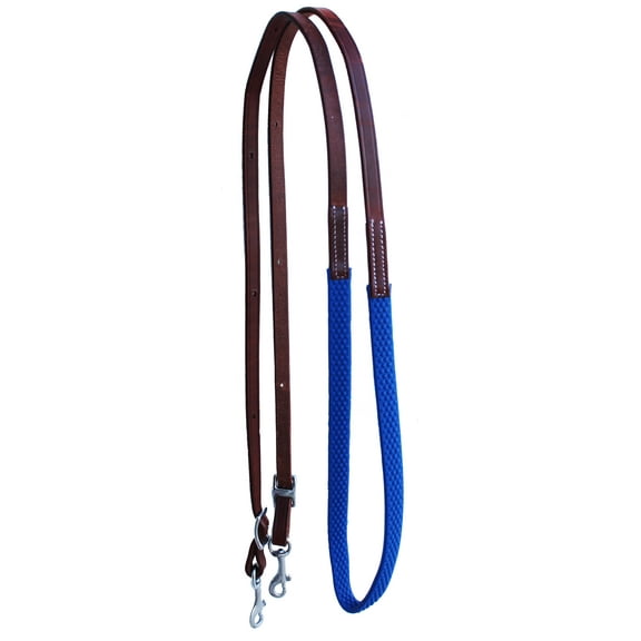 Horse Western 8' Brown Leather Rubber Grip Contest Barrel Reins Blue 805LR13RB