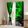 thumbnail image 3 of Homewish Cartoon Green Automobile Black Out Curtains, Sports Car Checkered Flag Curtains Pack of 2 (42x63 Each), Teens Kids Boys Men Bedroom Curtains, Window Curtains Bedroom Decor, 3 of 6