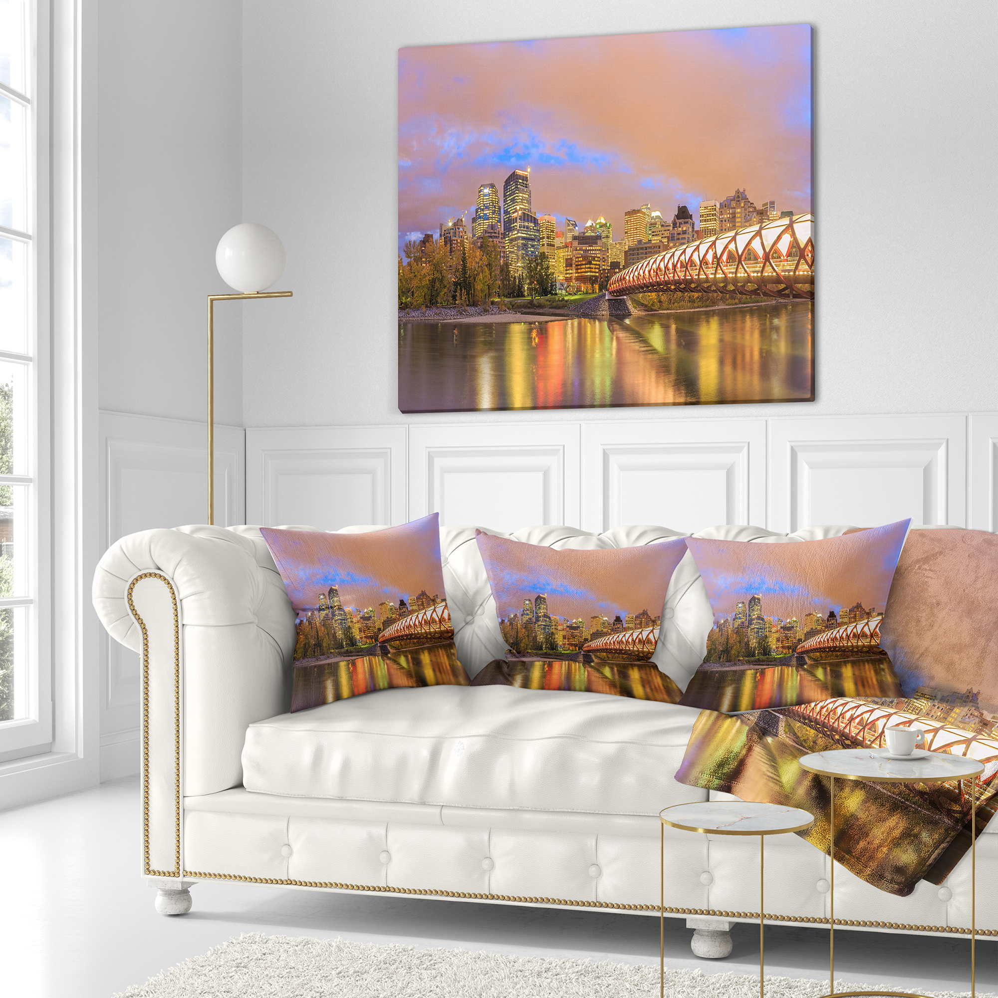 Designart Calgary at Night - Cityscape Photography Throw Pillow - 16x16