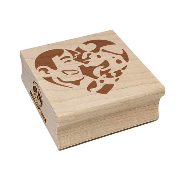 Man with Dog Puppy Pet in Heart Square Rubber Stamp Stamping Scrapbooking Crafting - Medium 1.75in