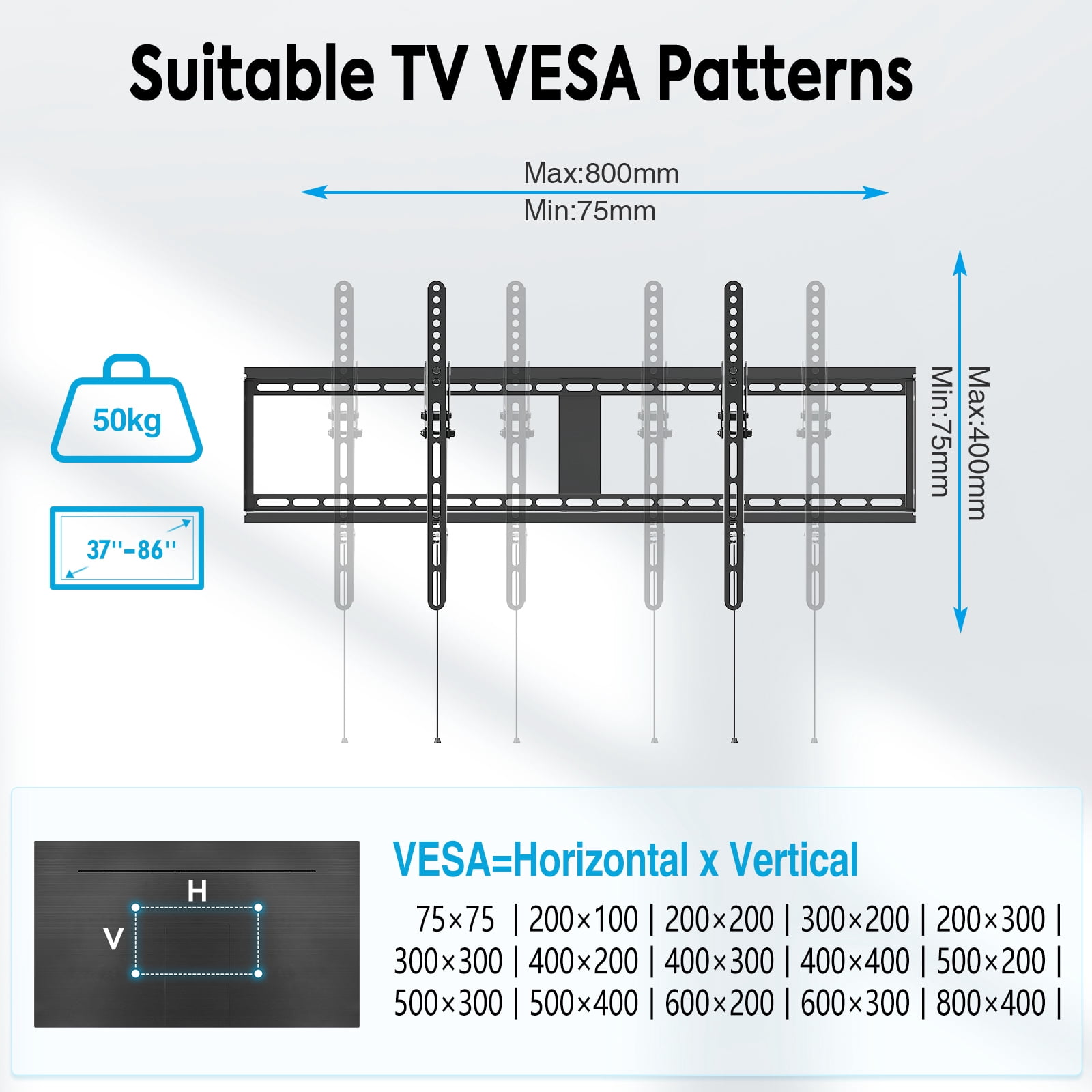 MOUNT PRO Tilting TV Wall Mount for 37-86" TVs up to 110lbs, Max VESA 800x400, Heavy-Duty Low-Profile TV Bracket Fits 16"/18"/24"/32" Studs