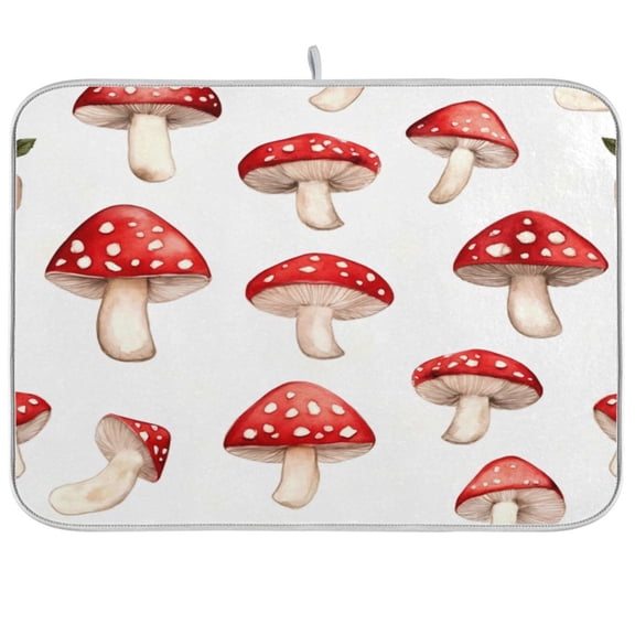 Kitchen Drying Mat 16x18In Drying Dish Mat Dish Drying Mats Kitchen Countertop Multi-Function Drain Drying Mat Kitchen Table Red Mushroom Seamless