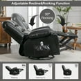 thumbnail image 4 of Manual Rocker Recliners, 360° Swivel Recliner Chair for Living Room, PU Leather Swivel Rocker Recliner with Massage and Heat, Home Theater Rocking Recliner with Cup Holder, Black, 4 of 8