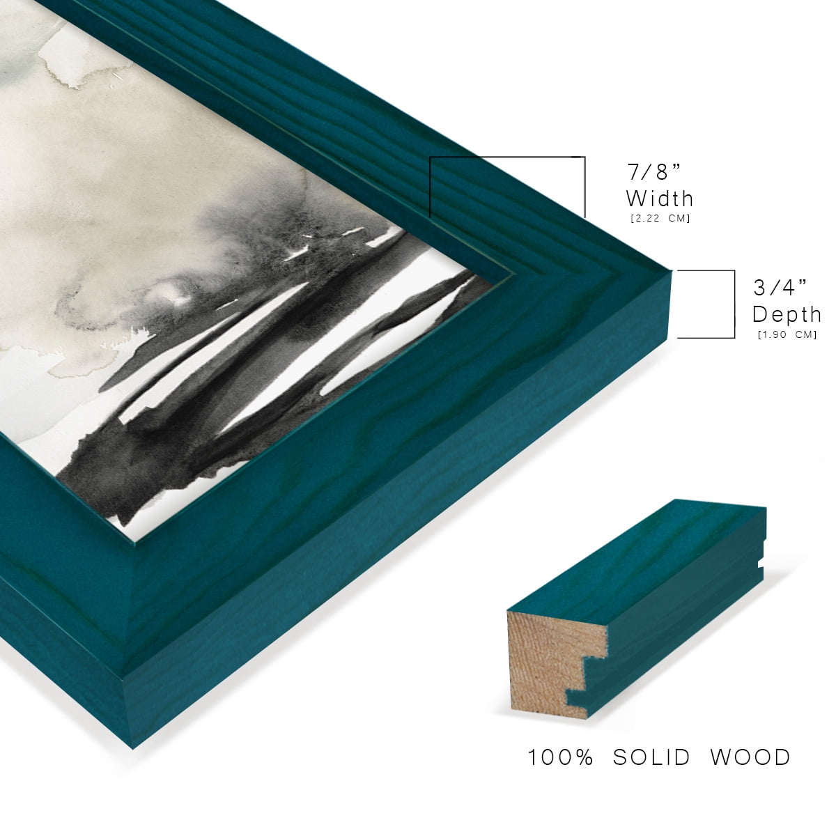 Ebony Horizon Triptych I - Framed Print w/glass - Ocean Blue