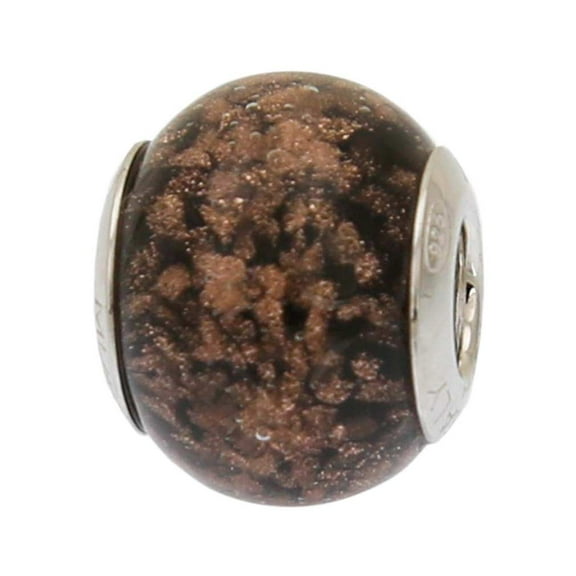 GlassOfVenice Murano Glass Sterling Silver Black Avventurina Charm Bead
