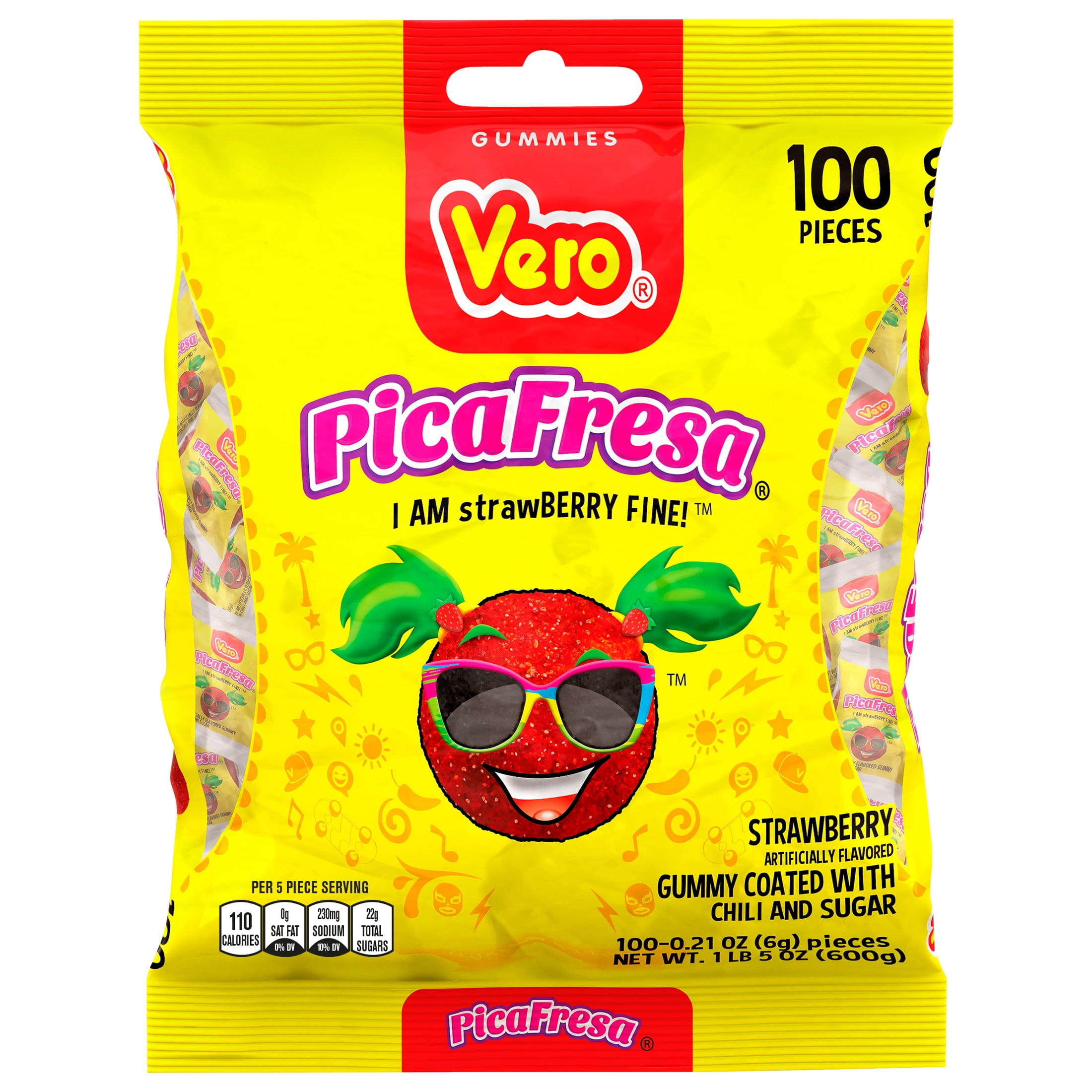 (4 pack) Vero Picafresa Strawberry Gummies with Chili Pepper Powder, 0.21 oz, 100 Count Bag