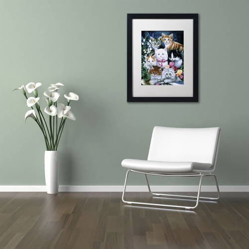 Trademark Fine Art 'Kittens' Canvas Art by Jenny Newland, White Matte, Black Frame