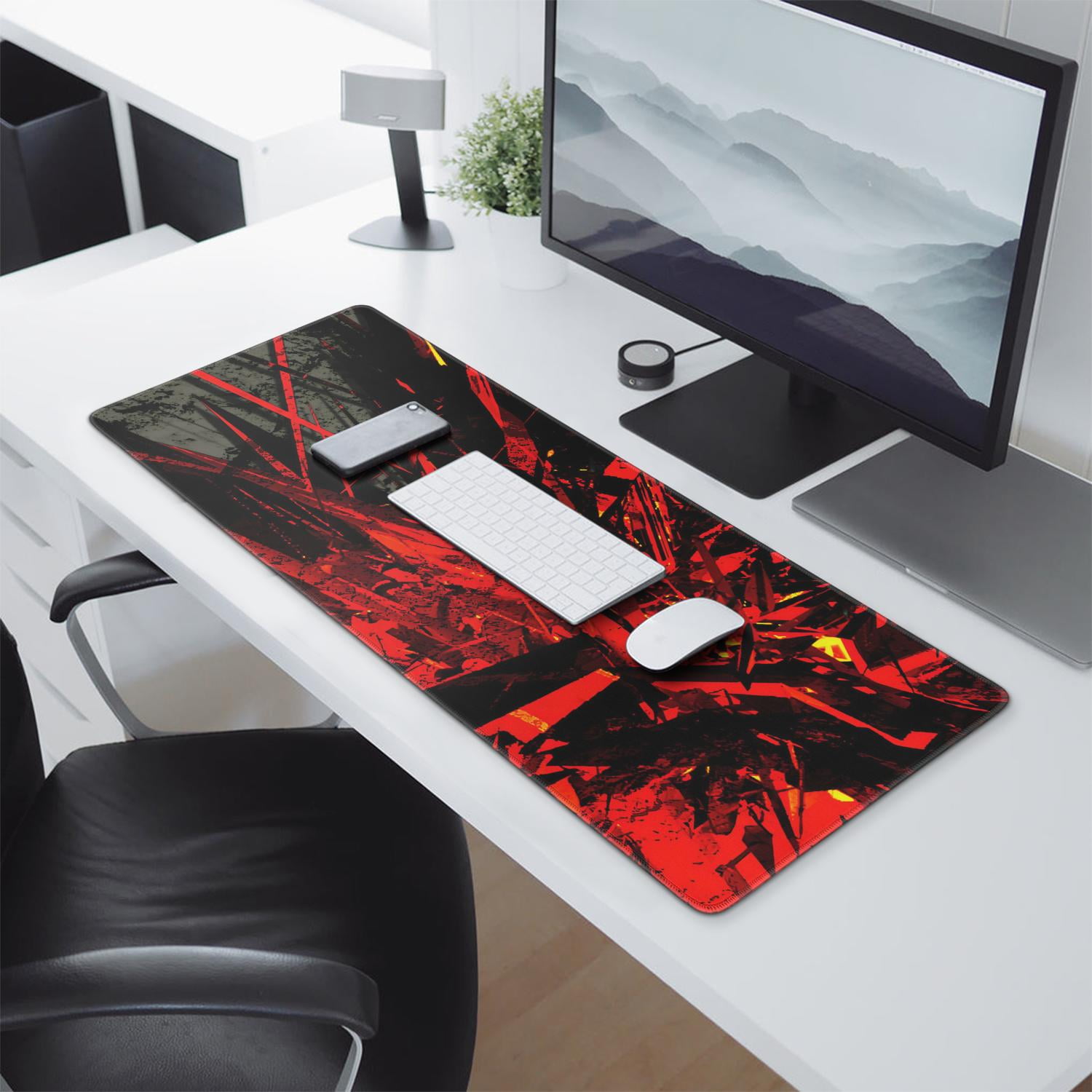 Black Red Gaming Mouse Pad (31.5x11.8 inch) - Large Non-Slip Base, Stitched Edge Desk Pad for Computer Keyboard - Ultimate Home Office Gaming Experience