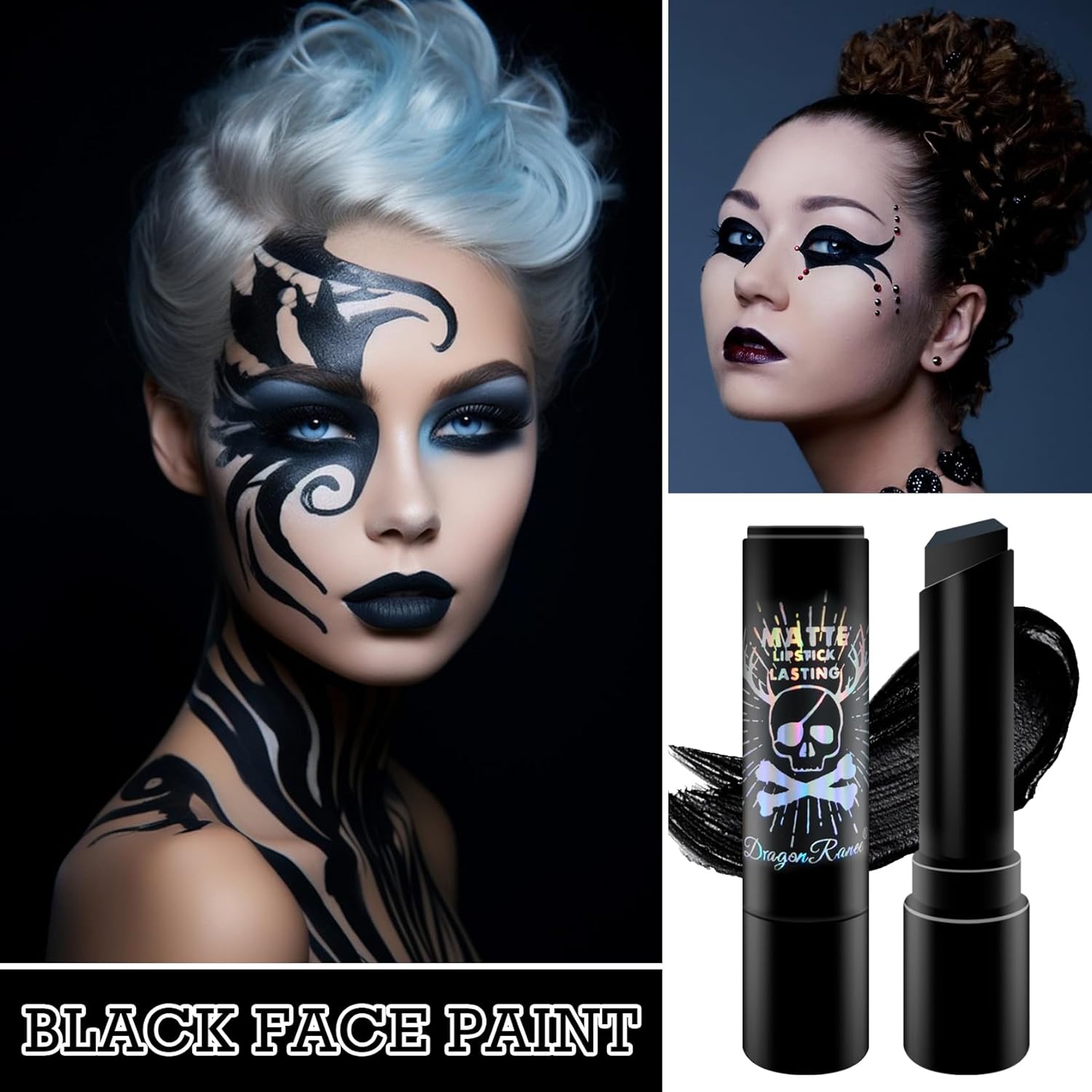 3 Eye Black Sticks – Schwarz, Weiß, Grün, Wasserfest, Für Sport & Halloween-Make-up