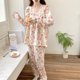 thumbnail image 4 of Conjuntos de pijama florales para mujer, con lazo, exquisito encaje dulce, ropa de casa, cuello cuadrado, clásico avanzado, elegante, ropa de calle empalmada con Fairycore, 4 of 5