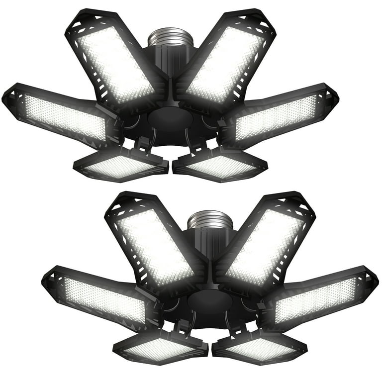Fixdono LED Garage Lights Bulb 2 Pack 180W 12000LM 6500K Led Shop Light with 6 Deformable Panels Basement Barn Ceiling Lights E26 E27 for