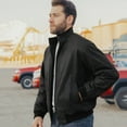 thumbnail image 3 of FLAVOR Men's Real Leather Bomber Casual Jacket (Medium, Black), 3 of 6