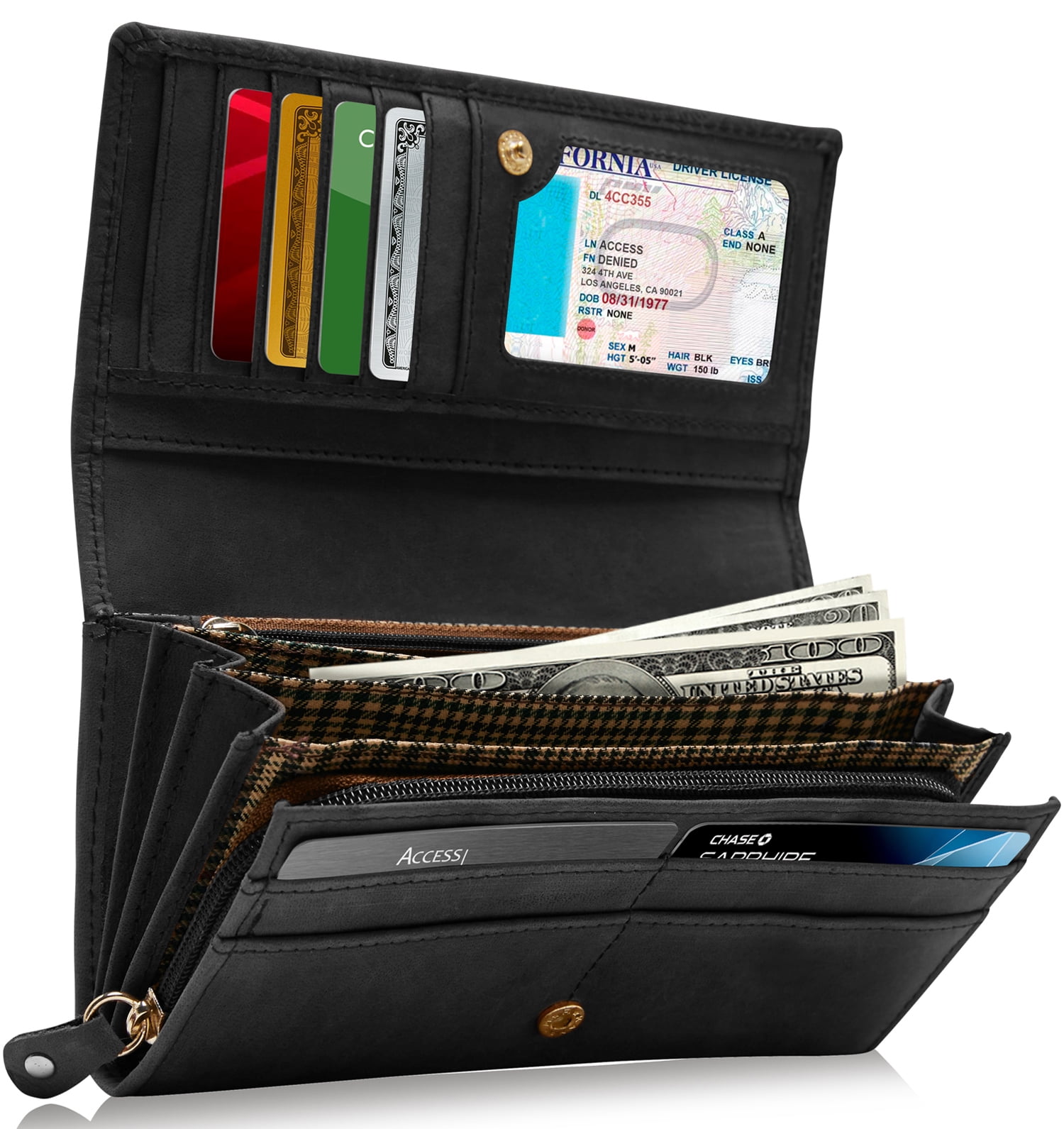 Soft Leather Wallet with id or Photo Space,Change pocket and Back Zip 