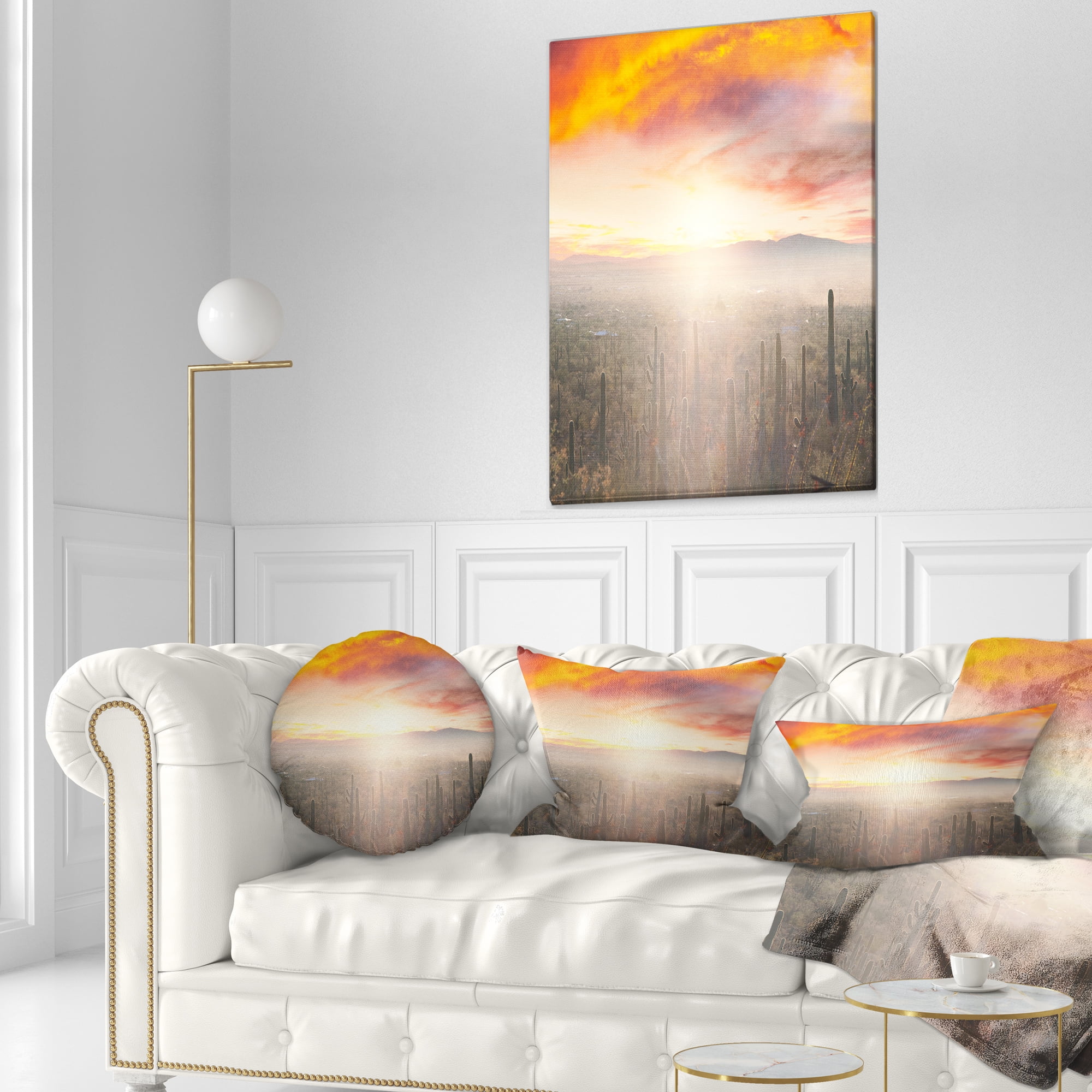 Designart Saguaro Cactus At Colorful Sunset - Landscape Printed Throw Pillow - 12x20