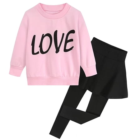 POPTEM Toddler Girls 2-Piece Graphic Sweatshirt and Leggings Sets Pink Outfits 5T