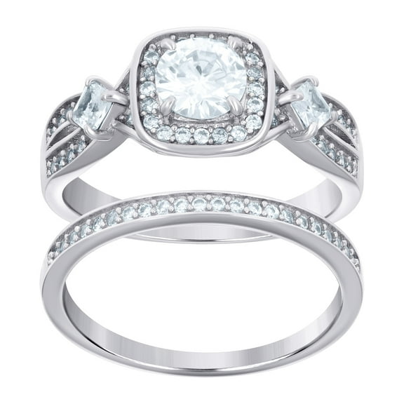 925 Sterling Silver Womens Princess-cut Round Cubic Zirconia Duo Bridal Ring Set Size 10 Ring for Women