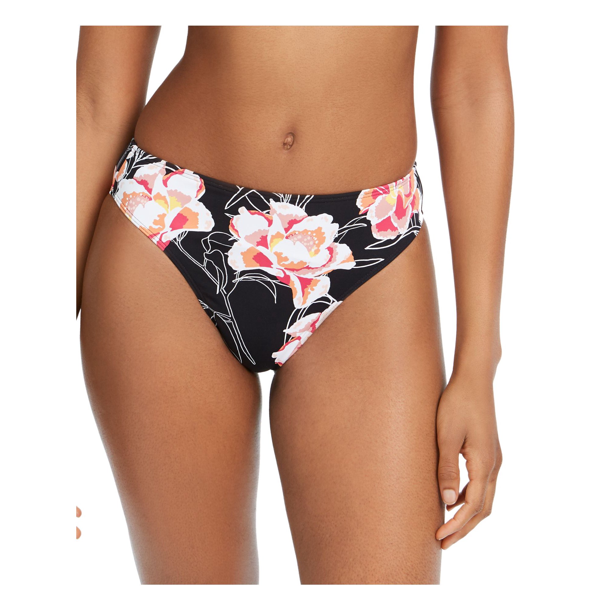ROXY Women's Black Floral Stretch Lined Moderate Coverage High Leg Swimsuit Bottom XS