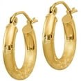 thumbnail image 2 of Primal Gold 10 Karat Yellow Gold Satin and Diamond-Cut 3mm Round Hoop Earrings, 2 of 6
