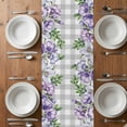 thumbnail image 4 of Table Runner 108 Inches Long for Kitchen Dining, Purple Flowers Dresser Scarf Farmhouse, Dining Table Decorations for Wedding/Parties, Spring Floral Leaves Plants Gray Plaid 13 x 108 In, 4 of 8