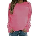 thumbnail image 2 of VKEKIEO College Sweatshirts Crew Neck Long Sleeve Solid Walking Hot Pink Polyester Sweatshirts For Women, 2 of 5