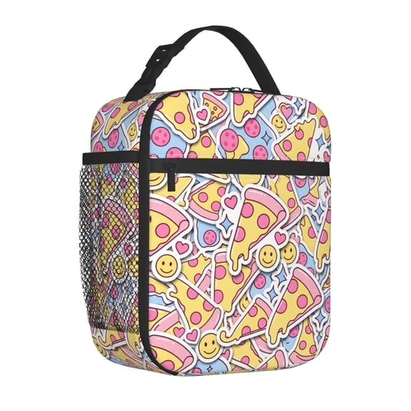 Pizza Lunch Bag Reusable Insulated Lunch Box Waterproof Small Cute Lunch Tote Bag For Office Picnic Work Travel
