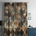 thumbnail image 5 of Brown Teal Geometric Semi Sheer Curtains Drapes for Living Room, Bedroom, French Doors Window 45 Inches Long, Retro Modern Plaid Abstract Art Rod Pocket Chiffon Curtain Drapery Voile Draperies Panel, 5 of 6
