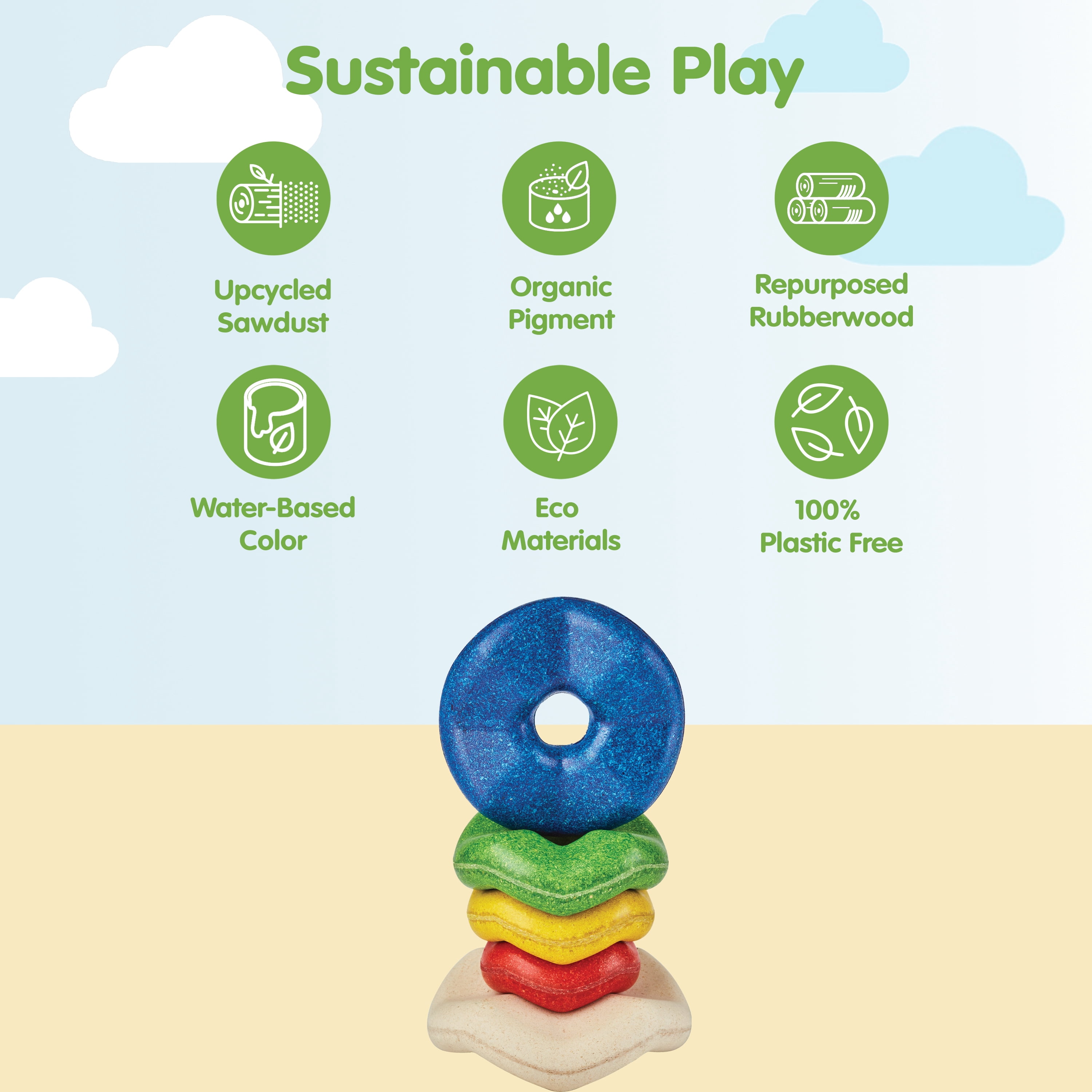 PlanToys® Wooden Wave Stacker | Montessori Stacking Toy for Imaginative Play, Fine Motor Skills and Coordination | Eco Friendly Baby Toy for Sensory and Problem Solving Development