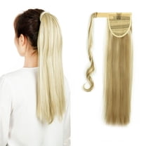 SHCKE 20/22 Inch Wrap Around Ponytail Extension Curly Straight Clip In Hair Extension Synthetic Hairpieces for Women Ash Blonde Mix Bleach Blonde