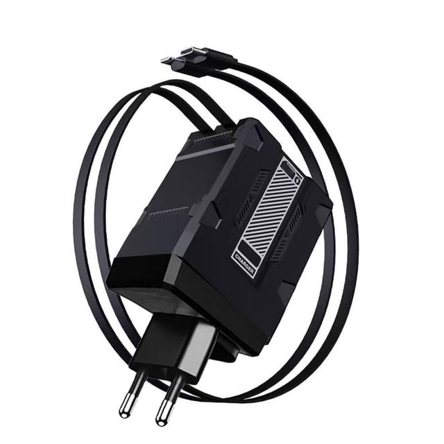 120W Dual-Port Fast Charger with Retractable Cables for All Smartphones, Tablets, & Laptops, Wall Quick Charge Adapter