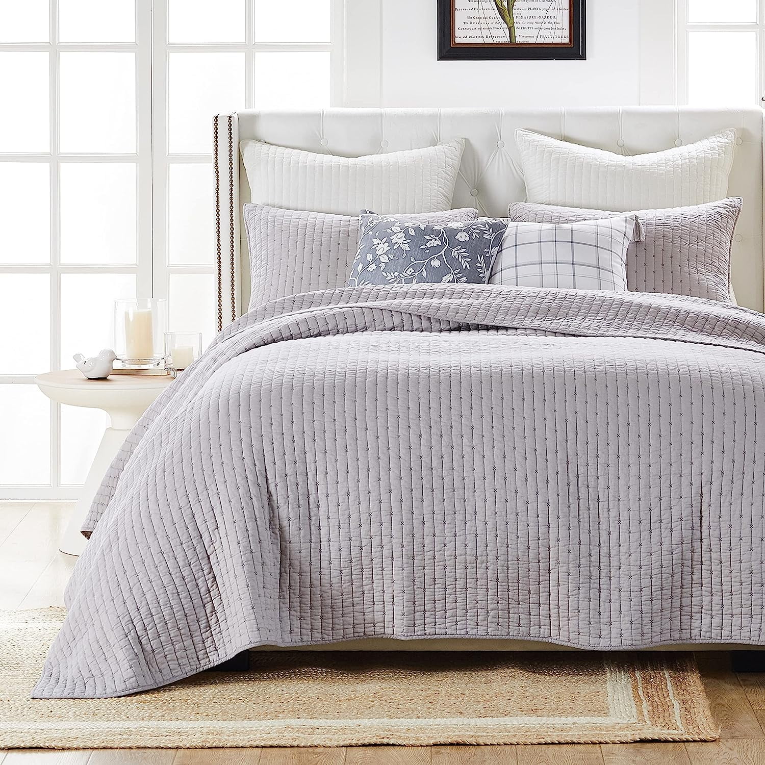 Greenland Home Textured Fashion Finely Stitched Bedding Set, Monterrey Gray, 3-Piece Full/Queen