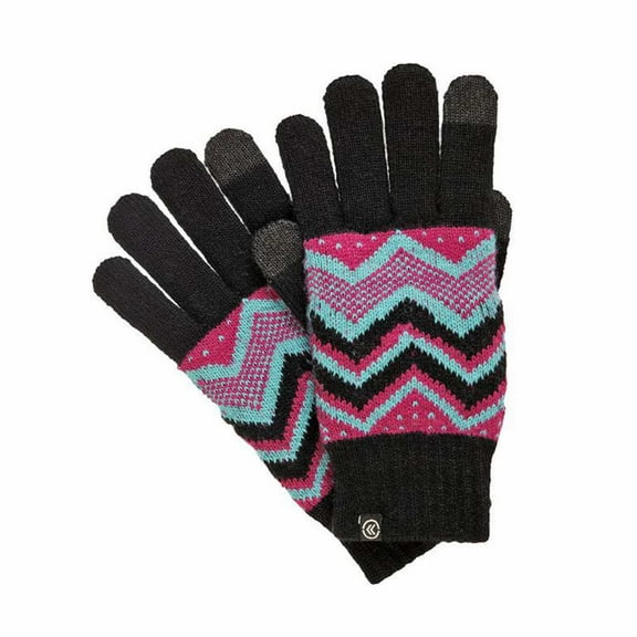 Isotoner Smart Touch Womens Black Knit Zig Zag Tech Gloves Smartouch Texting
