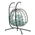 thumbnail image 6 of Double Egg Swing Chair with Stand, 2 Persons Hanging Egg Chair, 600LBS Capacity Indoor Outdoor Wicker Basket Oversized Hammock Chair for Backyard Balcony Bedroom, Gray Wicker+Blue Cushion, 6 of 10
