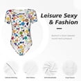 thumbnail image 4 of KLL Women 's Crew Neck Bodysuit Jumpsuits Colorful Spots Print Short onesies Stretch T Shirts, 4 of 7