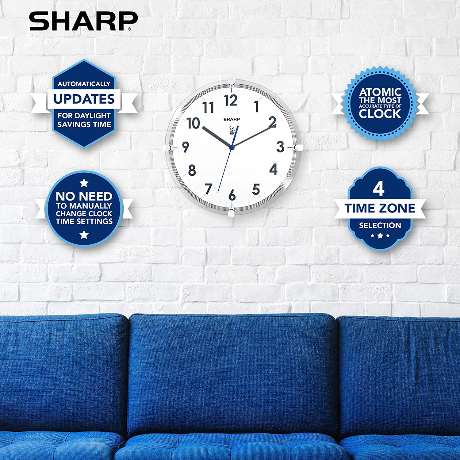 Buy Sharp Atomic Analog Wall Clock 10.5” Suspended Glass Face Atomic