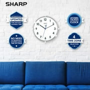 Sharp Atomic Analog Wall Clock – 10.5” Suspended Glass Face - Sets & Updates Automatically