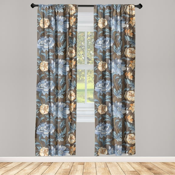 Peony Window Curtains, Dreamland Inspirations Blooming Flowers Boho and Leaves with Soft Colors Art, Lightweight Decor 2-Panel Set with Rod Pocket, Pair of - 28"x63", Lavender Blue Peach, by Ambesonne