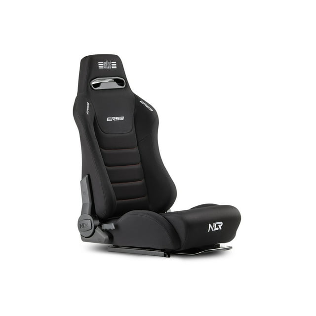 Next Level Racing ERS3 Elite Reclining Seat in black fabric and SIMAERO mesh edition with ergonomic contours and visible NLR logos.