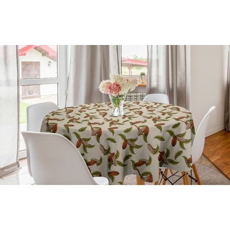 

Botanical Round Tablecloth Classical Cacao Plant and Leaves Print on Muted Background Circle Table Cloth Cover for Dining Room Kitchen Decor 60 Grey Yellow Dark Rust by Ambesonne