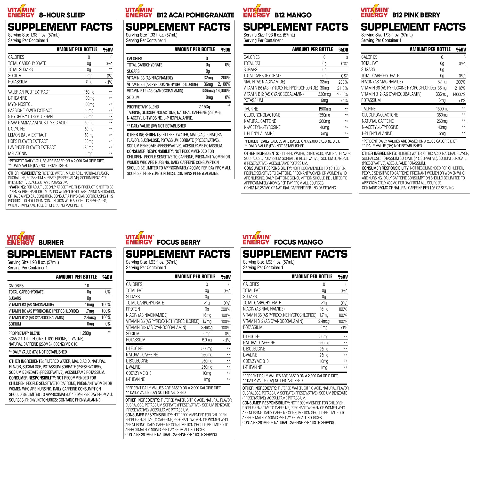 Vitamin Energy Extra Strength Shot Variety Pack, 12 Pack – 260mg Natural Caffeine, Multi-Functional Energy, Focus, Hydration & Immune Support, Zero Sugar, 1.93 fl oz