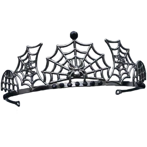 Vjnyvs Halloween Spider Web Alloy Crown Headband Gothic Tiara Hair Accessory for Masquerade Themed Parties