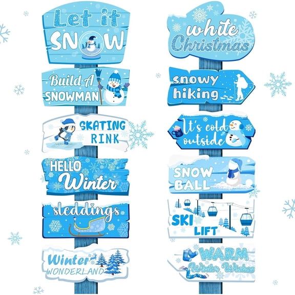 24 Pcs Christmas Snowflake Yard Signs Let It Snow Sign Decorations Blue Winter Direction Sign Zone Signs for Xmas Winter Holiday Home Yard Garden Xmas Party Favor Decor