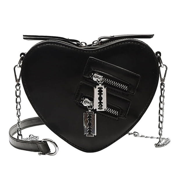 LHSHID Gothic Heart Blade Zipper Chain Crossbody Bags for Women Girl Casual Shoulder Purses and Handbags Techwear Summer Wallet Goth