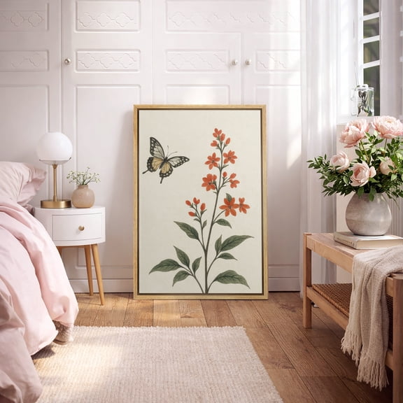 Framed Canvas Print Botanical Wall Art Vintage Floral Decorative for Living Room Bedroom - 16"x24" NATURAL