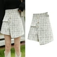 thumbnail image 2 of High Waist Button Front Skirt Fashionable Irregular Women Plaid Tweed Wrap Skirt for Spring, 2 of 8